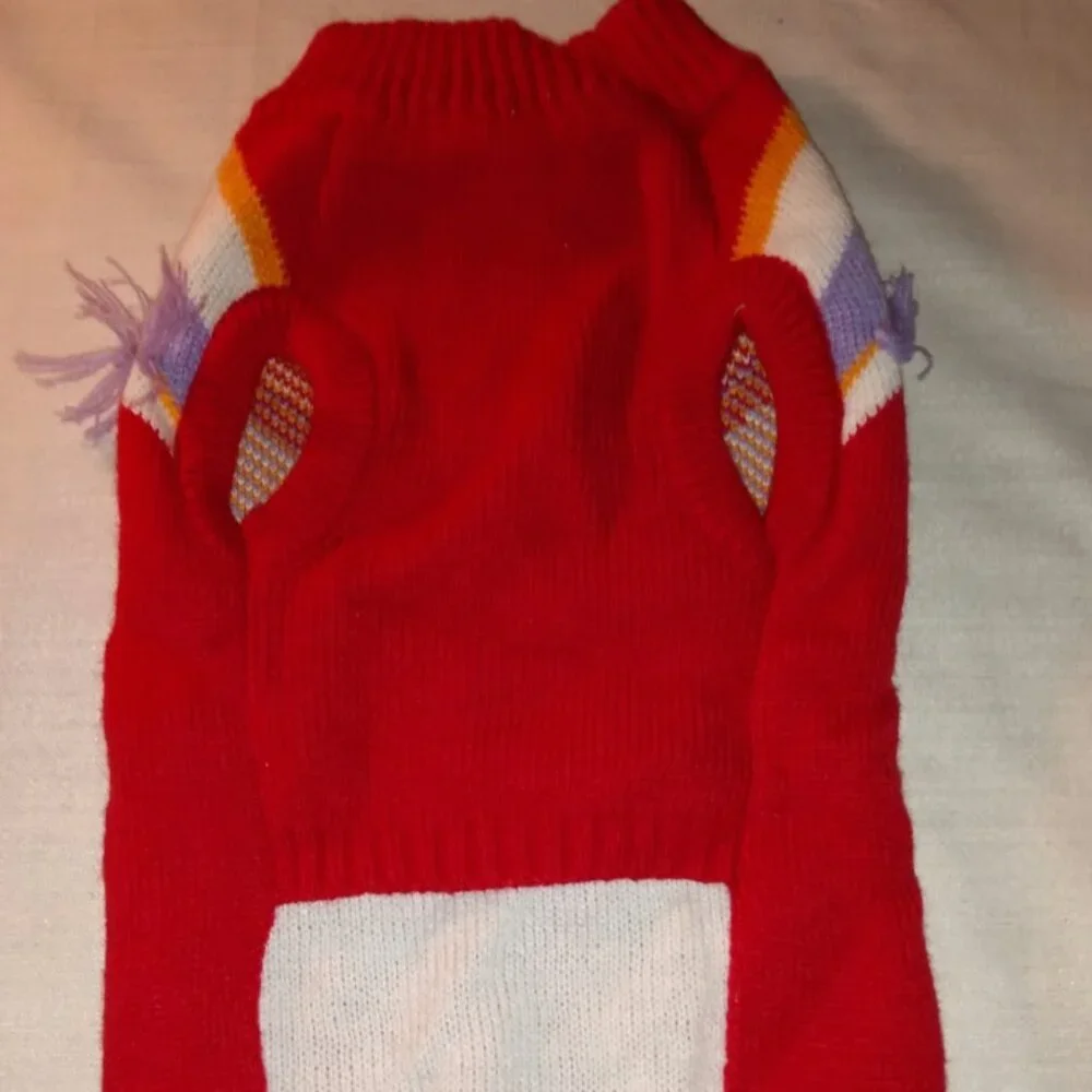 Red Knit Dog Sweater with Fringe